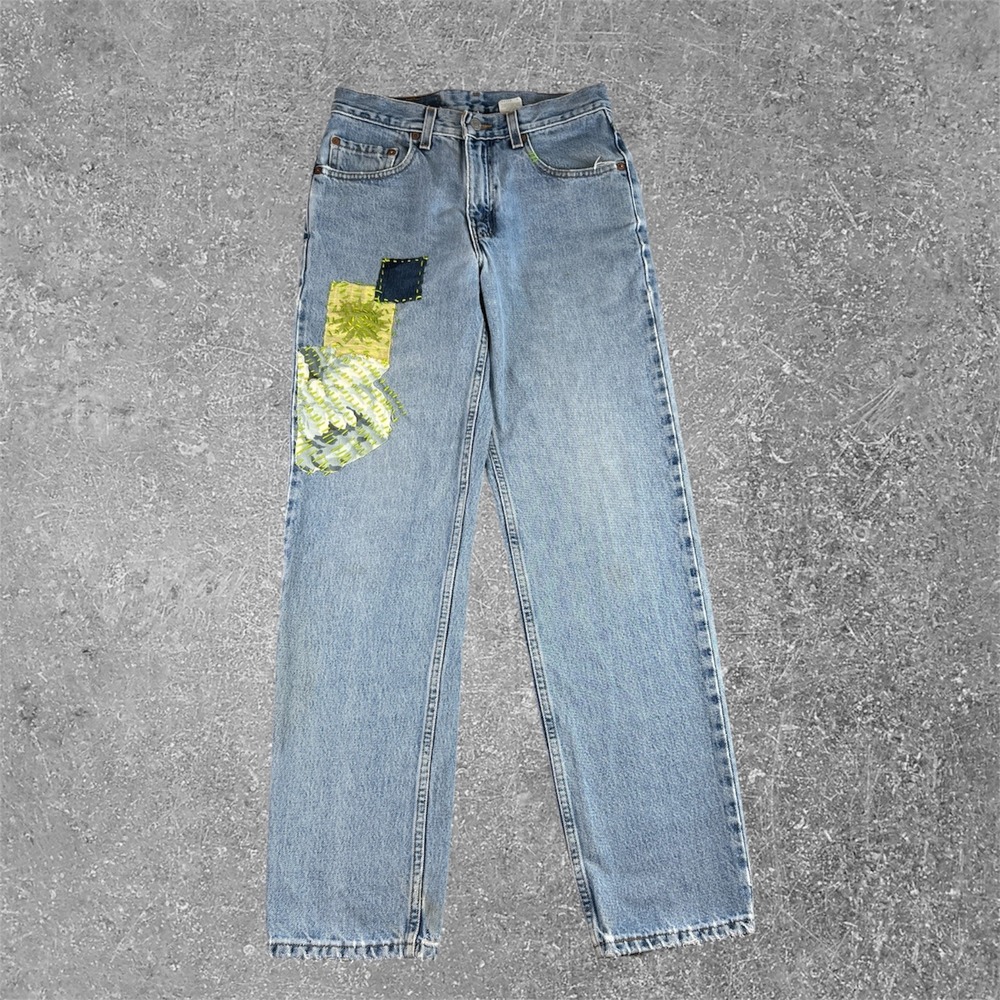 Levi's 550 Relaxed Fit Jeans Mens 28x32 Light Wash Custom Patchwork Sashiko Boro
